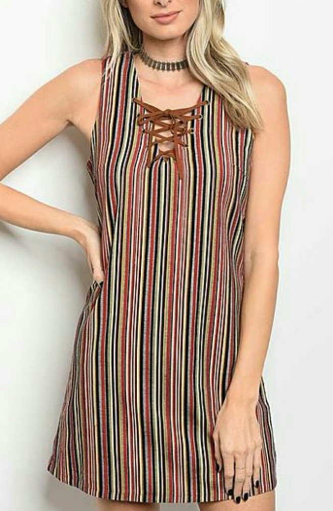NWT Rust Stripe Tie-Neck Sleeveless Dress